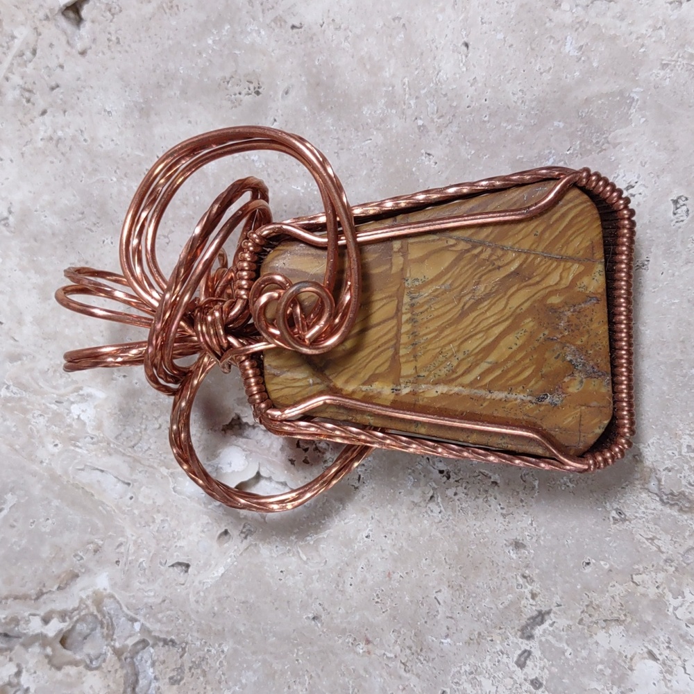 Copper Wire Wrapped Stone Pendant